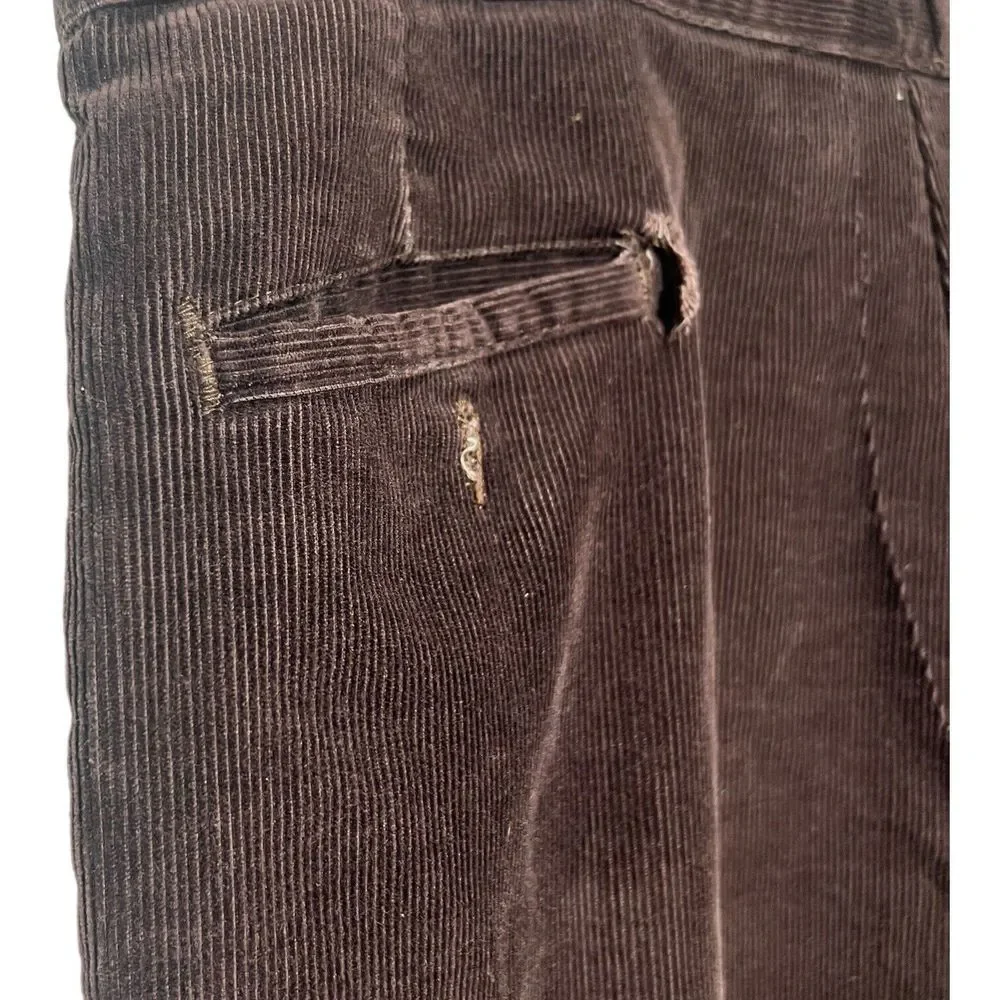 Vtg. L.L. Bean Men's USA Made Flat Front Corduroy Brown‎ Pants Size 38x31 Flaws